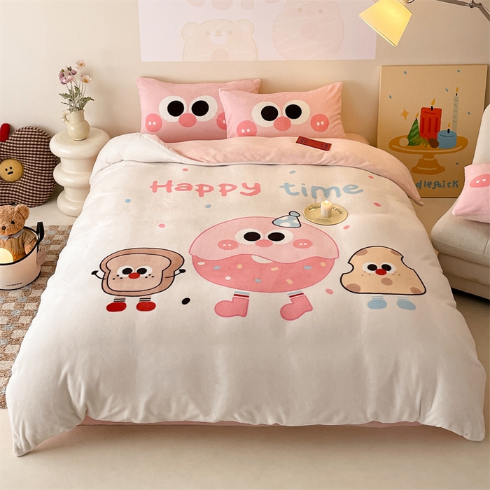 91家纺网 家纺一手货源 找家纺 星座家纺 2025新款大版卡通牛奶绒四件套 甜甜圈