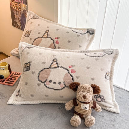 倾慕家纺 2024新款加厚保暖6D立体雪花绒系列-单枕套 礼物小狗