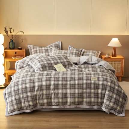 2024新款无印风牛奶绒宽边可拆洗冬被被子被芯 无印风可拆洗冬被-香芋紫格