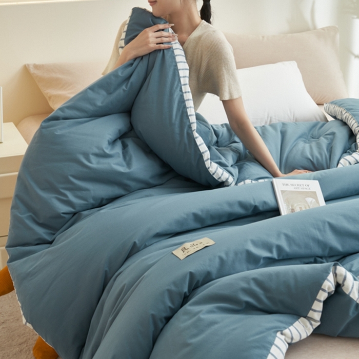 91家纺网 家纺一手货源 找家纺 2024新款b类简约条纹立体大豆纤维冬被被子被芯 条纹立体-黛蓝