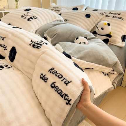 91家纺网 家纺一手货源 找家纺 （总）兄弟坊 2024新款泡泡印花兔毛绒四件套