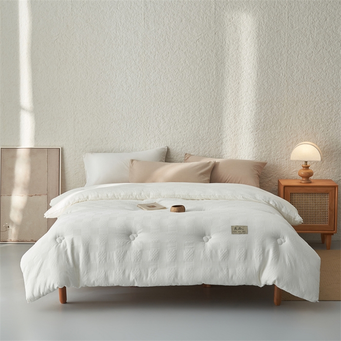 91家纺网 家纺一手货源 找家纺 2024新款b类100%纯棉水洗棉提花大豆纤维冬被 纯棉-方格华夫格