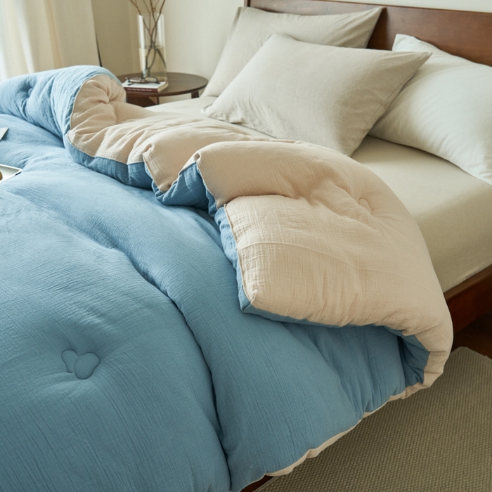 91家纺网 家纺一手货源 找家纺 子由 2024新款双层皱皱纱大豆纤维冬被被子被芯 双层纱-繁星蓝