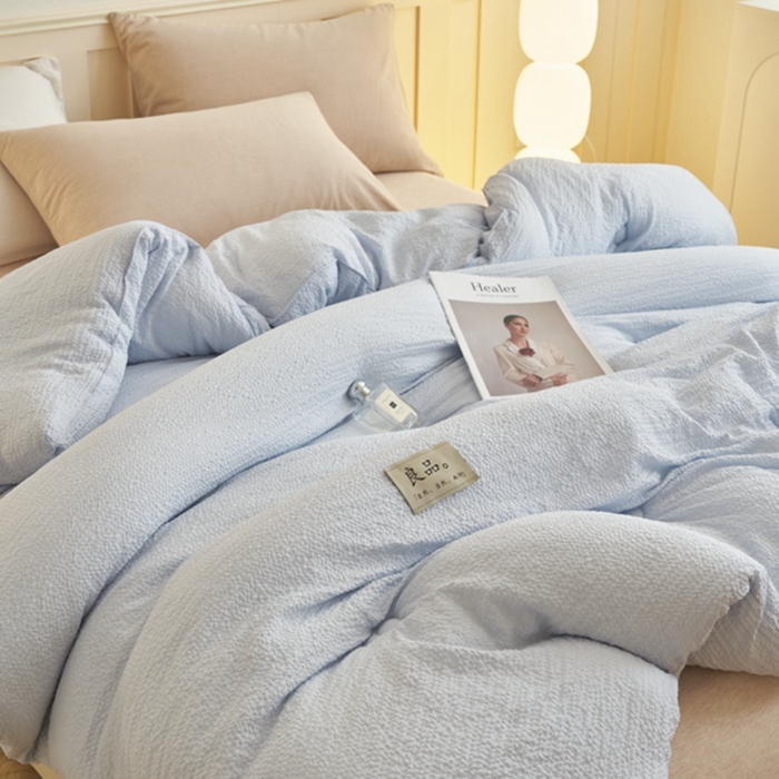 91家纺网 家纺一手货源 找家纺 子由 2024新款b类韩系邹邹格大豆纤维冬被被子被芯 邹邹格-蓝灰
