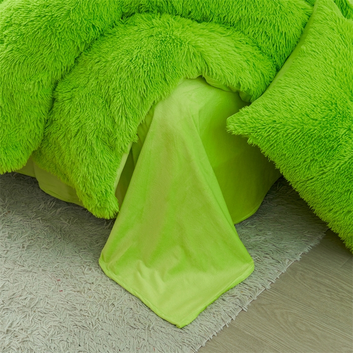 91家纺网 家纺一手货源 找家纺 品尚嘉家纺2025新款纯色水貂绒四件套长毛绒保暖套件荧光绿