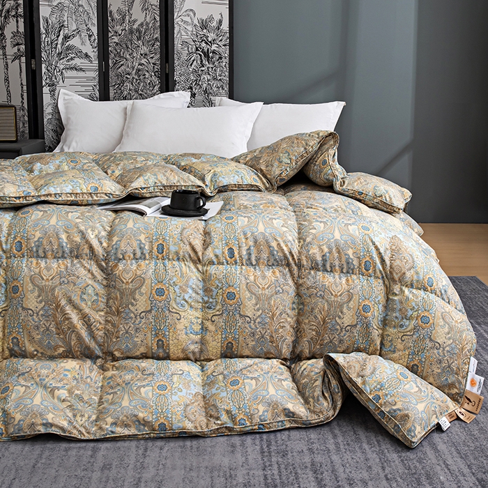 91家纺网 家纺一手货源 找家纺 华盛羽绒被壳 2024新款华盛糯棉印花羽毛被鹅绒被主推款 宫羽