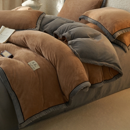 91家纺网 家纺一手货源 找家纺 2024新款牛奶绒华夫格可拆洗冬被被子被芯 华夫格可拆洗-奶咖