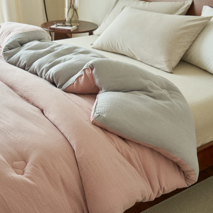 91家纺网 家纺一手货源 找家纺 子由 2024新款双层皱皱纱大豆纤维冬被被子被芯 双层纱-浅豆沙