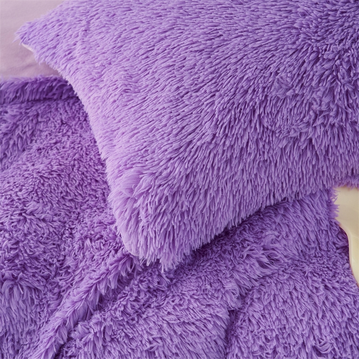91家纺网 家纺一手货源 找家纺 品尚嘉家纺2025新款纯色水貂绒四件套长毛绒保暖套件浅紫