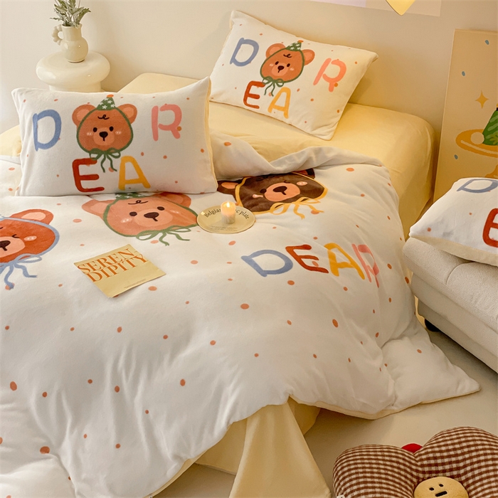 91家纺网 家纺一手货源 找家纺 星座家纺 2025新款大版卡通牛奶绒四件套 点点熊