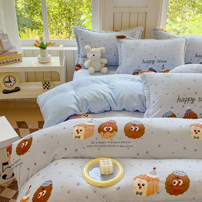 91家纺网 家纺一手货源 找家纺 狂想家 2025新款加厚牛奶绒卡通印花四件套 趣多多