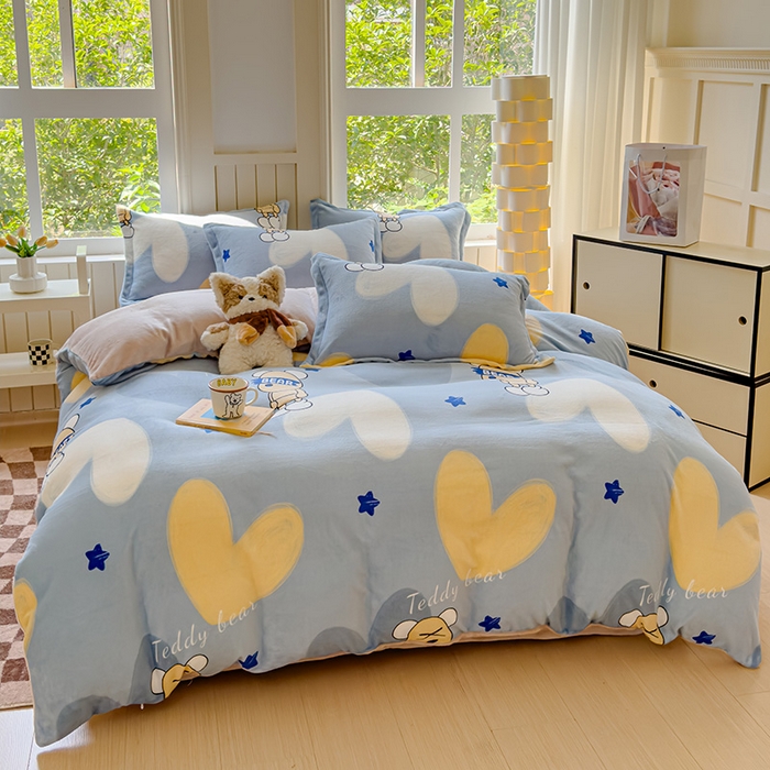 91家纺网 家纺一手货源 找家纺 狂想家 2025新款加厚牛奶绒卡通印花四件套 泰迪熊