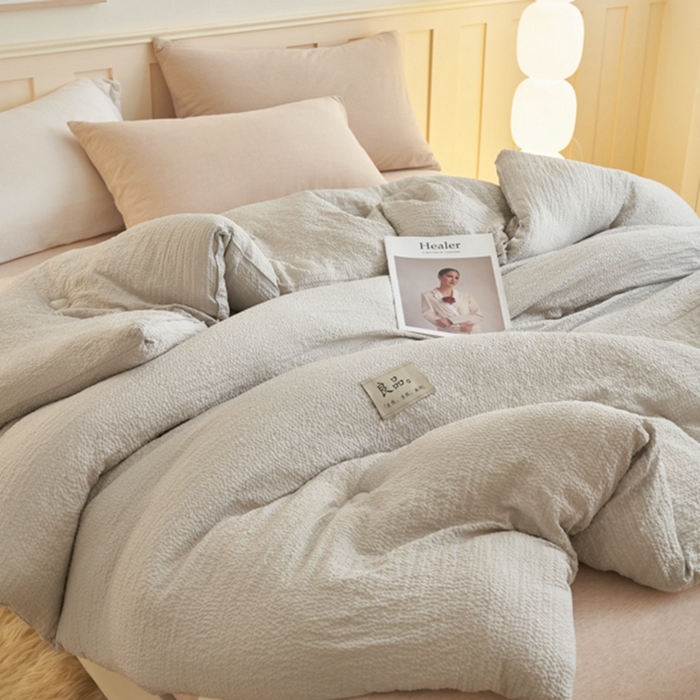 91家纺网 家纺一手货源 找家纺 子由 2024新款b类韩系邹邹格大豆纤维冬被被子被芯 邹邹格-浅灰