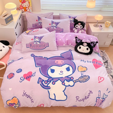 91家纺网 家纺一手货源 找家纺 （总）暮思 2024新款正版授权三丽鸥大阪数码印花高克重加厚保暖牛奶绒四件套