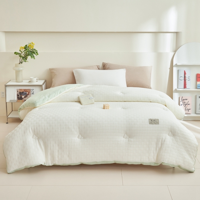 91家纺网 家纺一手货源 找家纺 2024新款b类针织良品格大豆纤维冬被被子被芯 良品格-白+绿