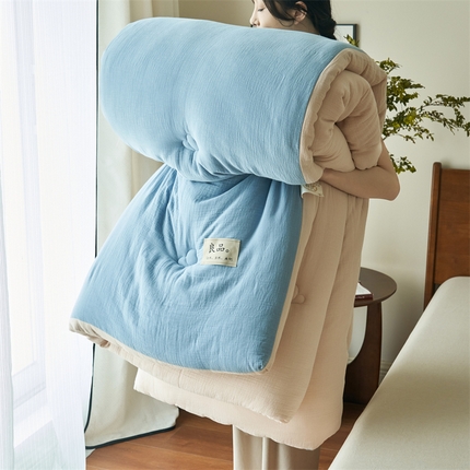 91家纺网 家纺一手货源 找家纺 子由 2024新款双层皱皱纱大豆纤维冬被被子被芯 双层纱-繁星蓝