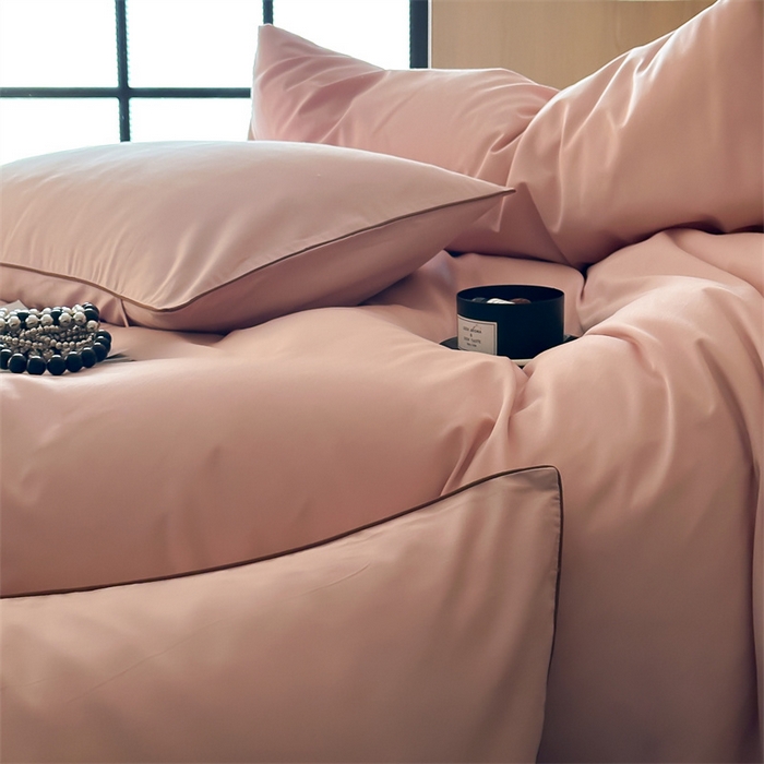 91家纺网 家纺一手货源 找家纺 三味舒屋 2024秋冬美拉德色系50s全棉磨毛四件套-棚拍详情图 蜜粉