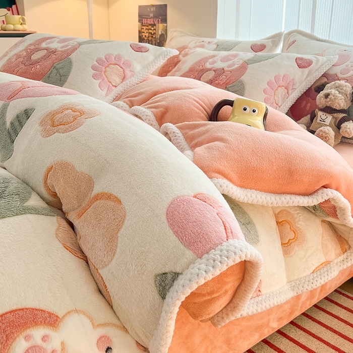 91家纺网 家纺一手货源 找家纺 倾慕家纺 2024新款加厚保暖6D立体雪花绒系列-单枕套 花园