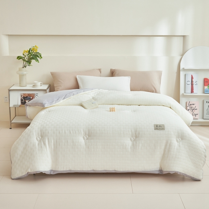 91家纺网 家纺一手货源 找家纺 2024新款b类针织良品格大豆纤维冬被被子被芯 良品格-白+灰