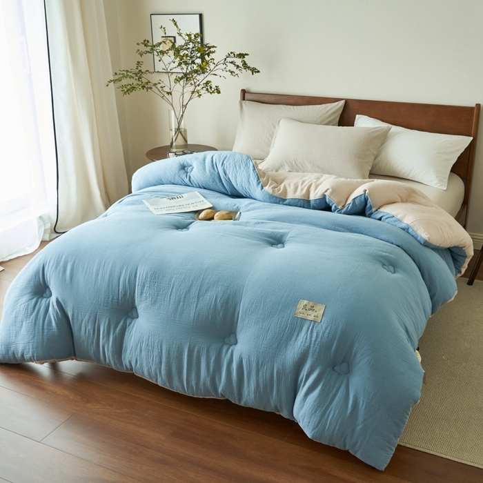 91家纺网 家纺一手货源 找家纺 子由 2024新款双层皱皱纱大豆纤维冬被被子被芯 双层纱-繁星蓝