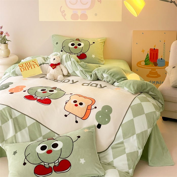 91家纺网 家纺一手货源 找家纺 星座家纺 2025新款大版卡通牛奶绒四件套 南瓜派