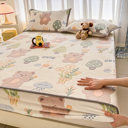 倾慕家纺 2024新款加厚保暖6D立体雪花绒系列-单床笠 森林公园