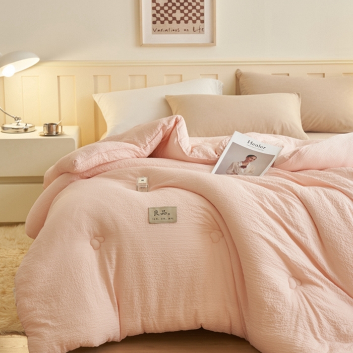 91家纺网 家纺一手货源 找家纺 子由 2024新款b类韩系邹邹格大豆纤维冬被被子被芯 邹邹格-浅粉