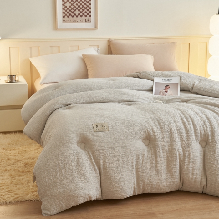 91家纺网 家纺一手货源 找家纺 子由 2024新款b类韩系邹邹格大豆纤维冬被被子被芯 邹邹格-浅灰