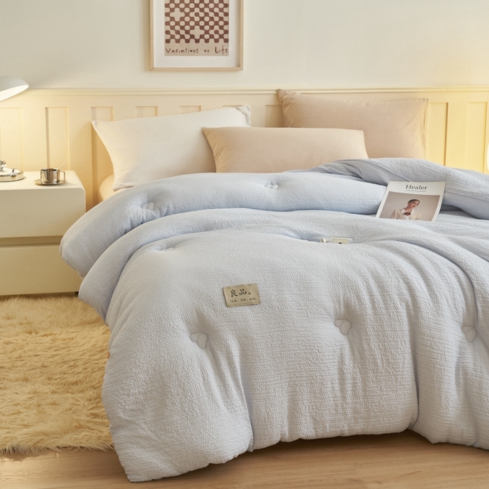 91家纺网 家纺一手货源 找家纺 子由 2024新款b类韩系邹邹格大豆纤维冬被被子被芯 邹邹格-蓝灰