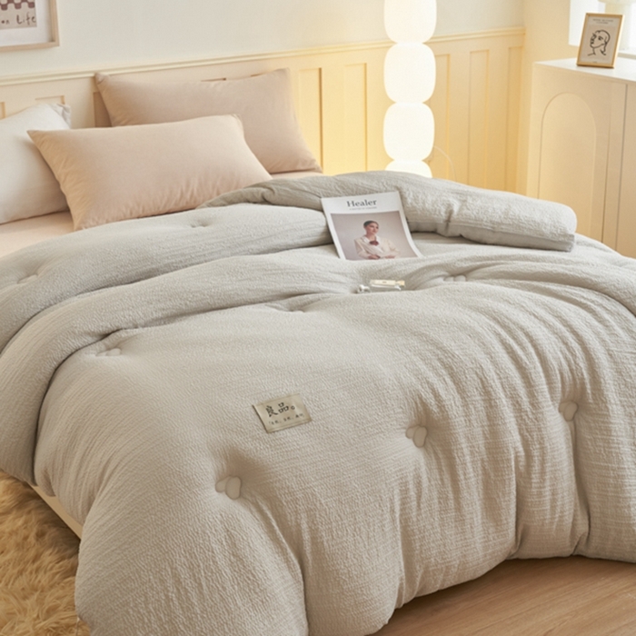 91家纺网 家纺一手货源 找家纺 子由 2024新款b类韩系邹邹格大豆纤维冬被被子被芯 邹邹格-浅灰