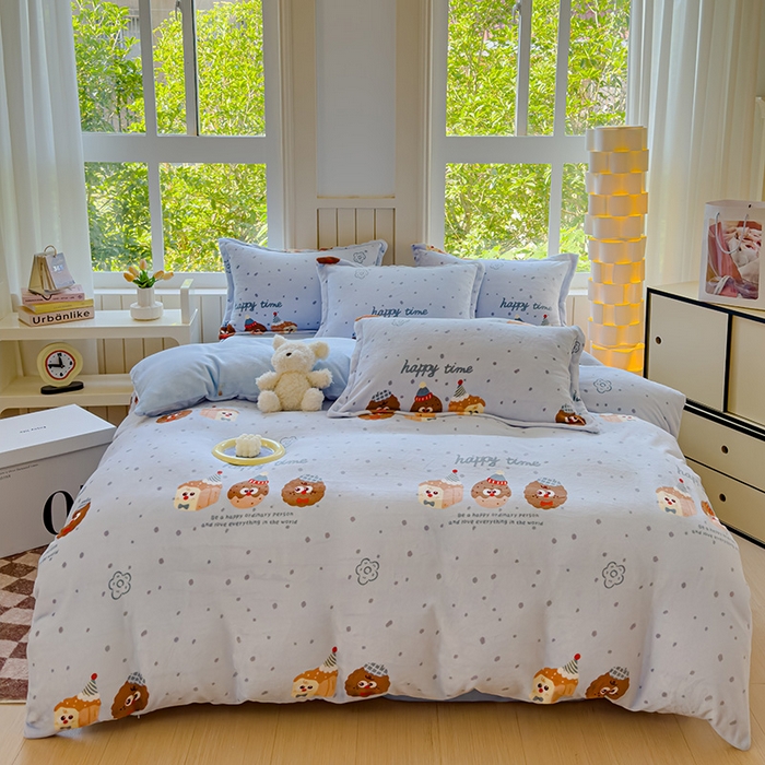 91家纺网 家纺一手货源 找家纺 狂想家 2025新款加厚牛奶绒卡通印花四件套 趣多多