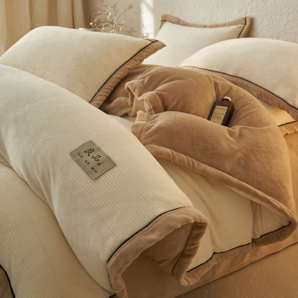 2024新款牛奶绒华夫格可拆洗冬被被子被芯 华夫格可拆洗-米白