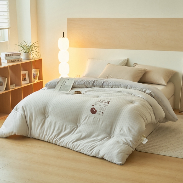 91家纺网 家纺一手货源 找家纺 2024新款b类水洗节节高提花7A抗菌大豆纤维冬被被子被芯 节节高-雅灰色