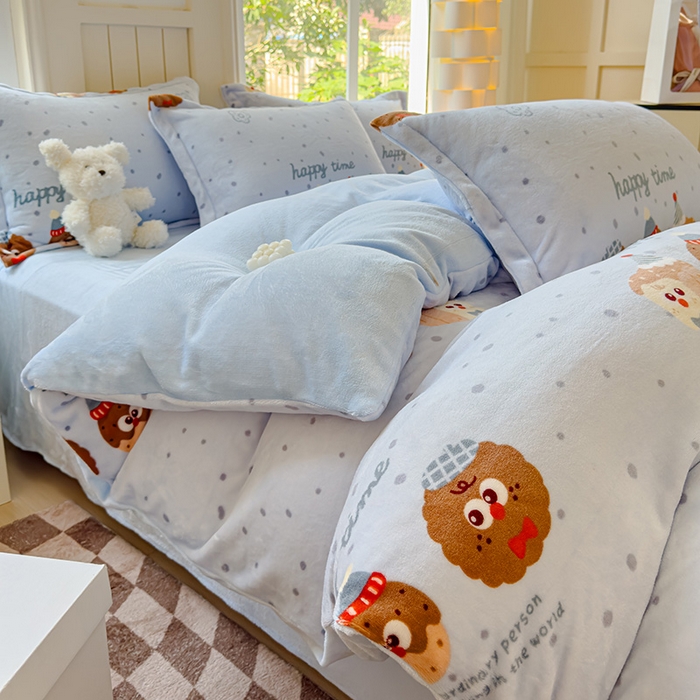 91家纺网 家纺一手货源 找家纺 狂想家 2025新款加厚牛奶绒卡通印花四件套 趣多多