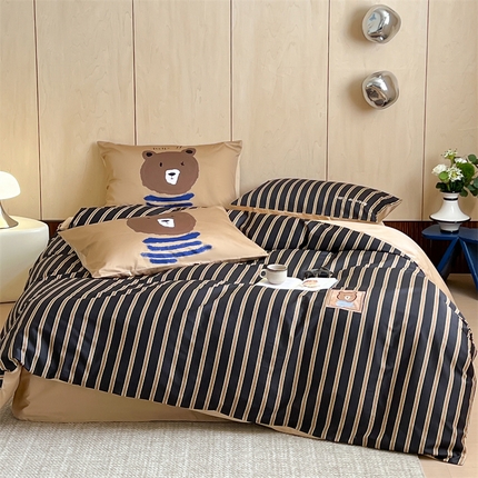 桔子家纺 2024新款50支双股新疆长绒棉数码印花绣花四件套 可可熊