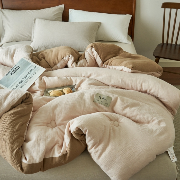 91家纺网 家纺一手货源 找家纺 子由 2024新款双层皱皱纱大豆纤维冬被被子被芯 双层纱-木棉色