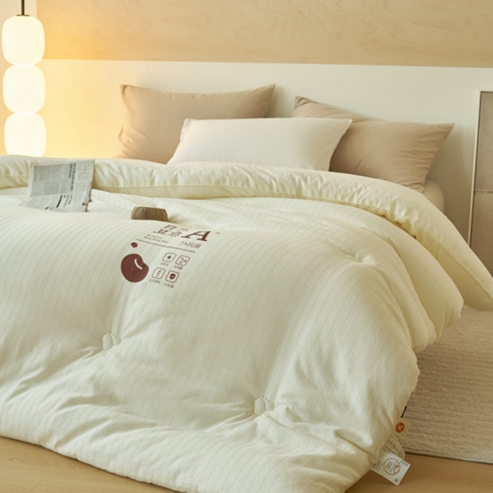 91家纺网 家纺一手货源 找家纺 2024新款b类水洗节节高提花7A抗菌大豆纤维冬被被子被芯 节节高-奶白色