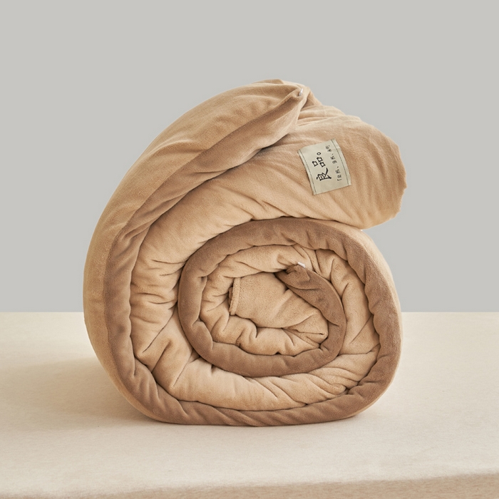 91家纺网 家纺一手货源 找家纺 2024新款双面牛奶绒德绒拼色冬被四件套 德绒拼色-浅驼