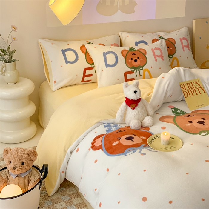 91家纺网 家纺一手货源 找家纺 星座家纺 2025新款大版卡通牛奶绒四件套 点点熊