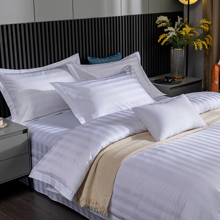 91家纺网 家纺一手货源 找家纺 （总）宜眠家纺 2024高端新款连锁酒店四件套60支全棉纯棉缎条五星级酒店宾馆四件套