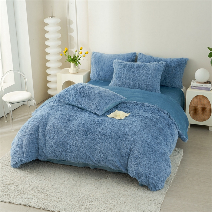 91家纺网 家纺一手货源 找家纺 品尚嘉家纺2025新款纯色水貂绒四件套长毛绒保暖套件雾兰