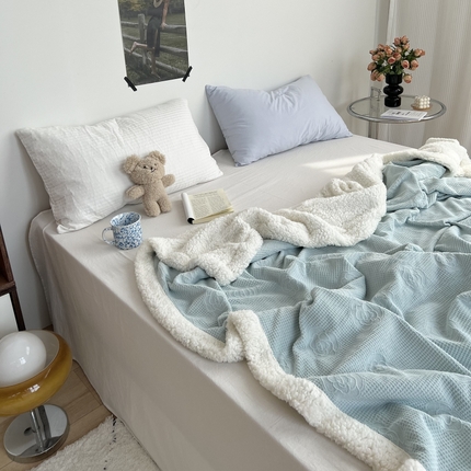 91家纺网 家纺一手货源 找家纺 （总）六巷胡同 2024新款小红书博主风山茶花羊羔绒毯子毛毯午睡毯-风格二
