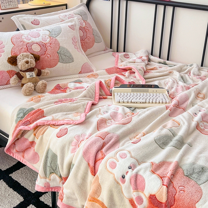 91家纺网 家纺一手货源 找家纺 倾慕家纺 2024新款加厚保暖6D立体雪花绒系列-毛毯 花园