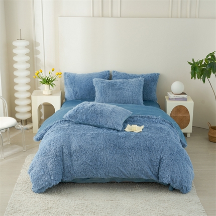 品尚嘉家纺2025新款纯色水貂绒四件套长毛绒保暖套件雾兰