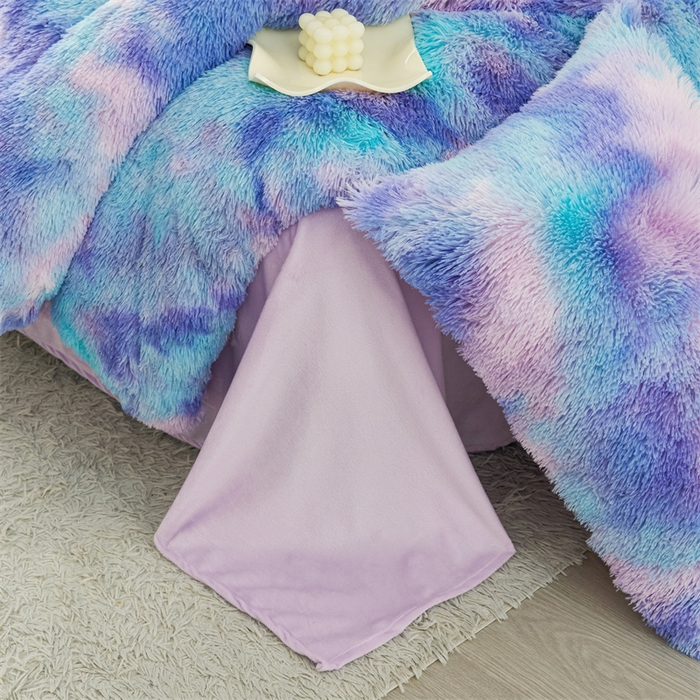 91家纺网 家纺一手货源 找家纺 品尚嘉家纺2025新款扎染水貂绒四件套长毛绒保暖套件扎染-兰彩虹