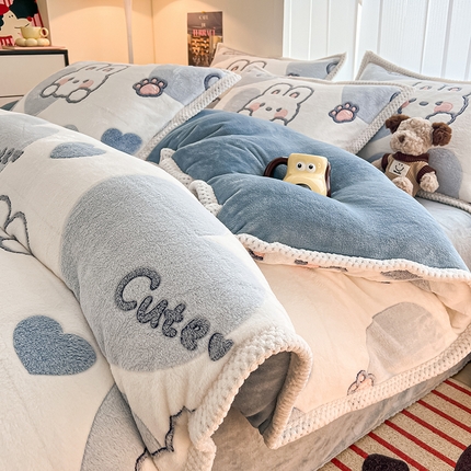 91家纺网 家纺一手货源 找家纺 （总）倾慕家纺 2024新款加厚保暖6D立体雪花绒系列-四件套