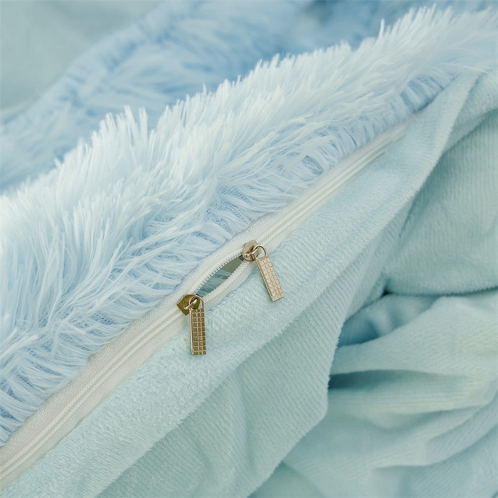 91家纺网 家纺一手货源 找家纺 品尚嘉家纺2025新款纯色水貂绒四件套长毛绒保暖套件水蓝