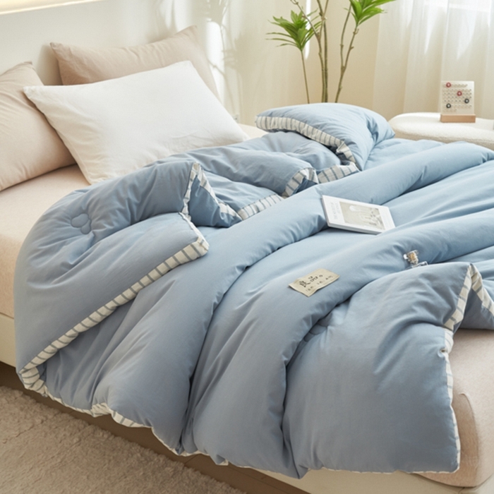 91家纺网 家纺一手货源 找家纺 2024新款b类简约条纹立体大豆纤维冬被被子被芯 条纹立体-浅蓝