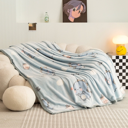 倾慕家纺 2024新款加厚保暖6D立体雪花绒系列-毛毯 奶茶小龙-蓝