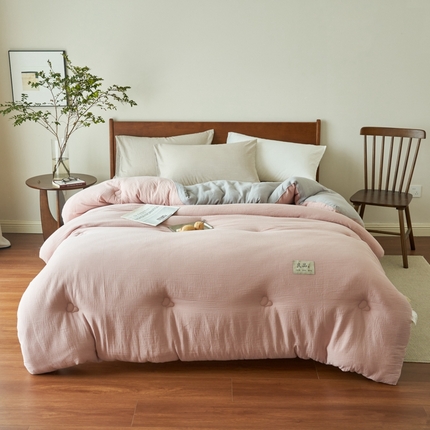 子由 2024新款双层皱皱纱大豆纤维冬被被子被芯 双层纱-浅豆沙